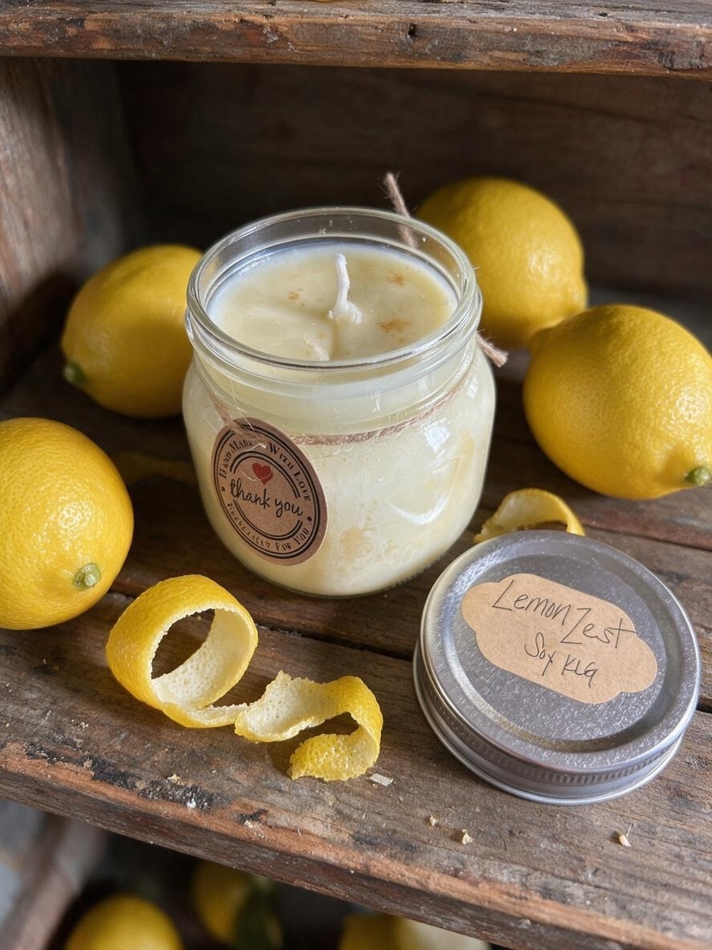 Handmade Lemon Zest Soy 8 oz Wax Candle - Single Wick- Yellow/ Cream Color